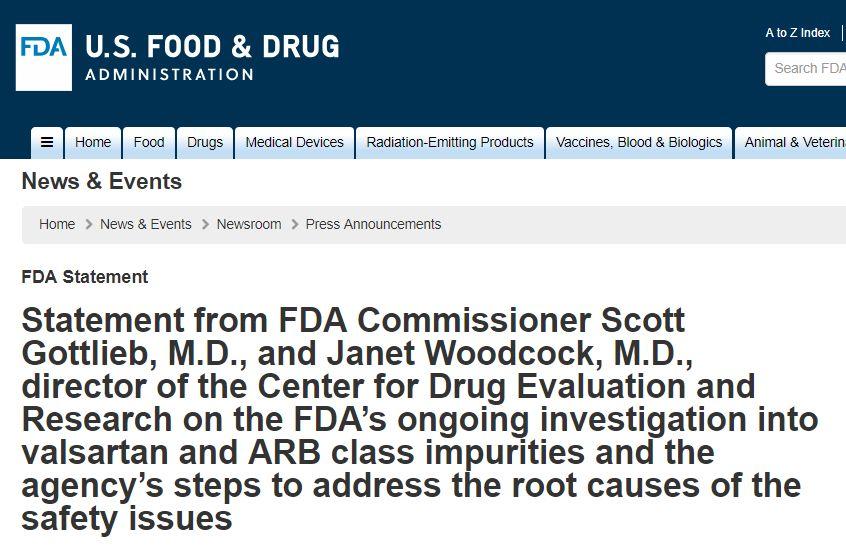 缬沙坦风波跟踪报道 | FDA局长和CDER主任的最新声明