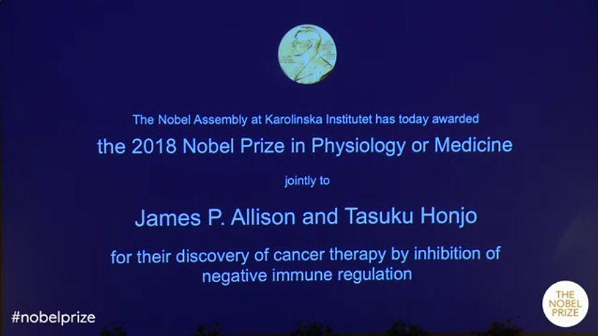 2018年诺贝尔生理学或医学奖揭晓！James Allison和Tasuku Honjo获奖！