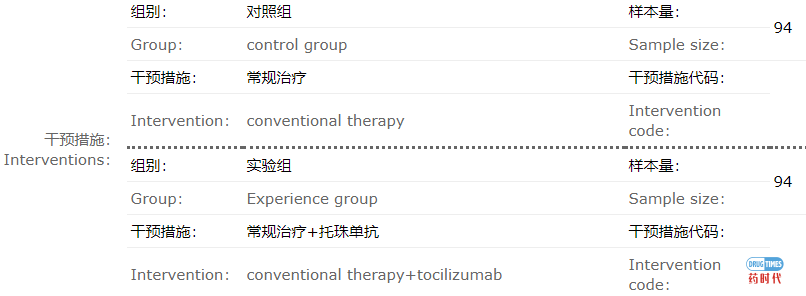 托珠单抗登记新型冠状病毒肺炎(COVID-19)临床试验