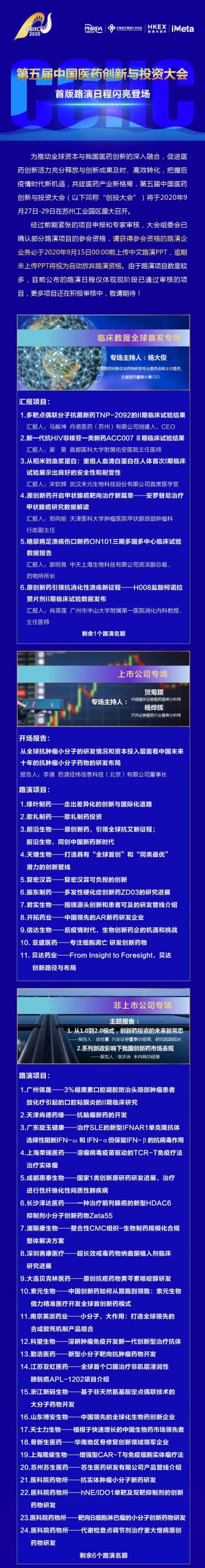 第五届中国医药创新与投资大会首版路演日程闪亮登场