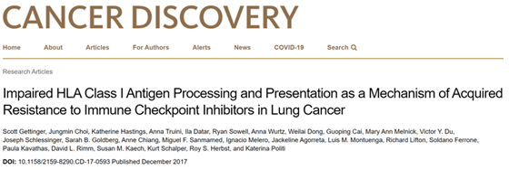 HLA-I分子加工和递呈抗原功能受损是免疫检查点抑制剂耐药的重要原因