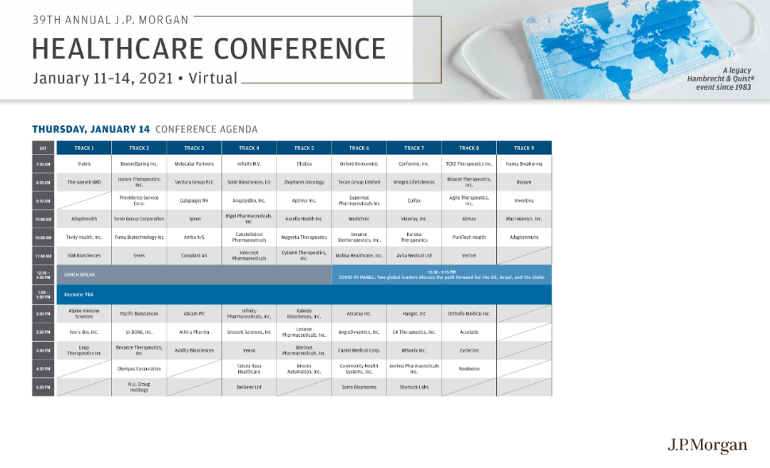 收藏 | 第39届摩根大通医疗健康年会日程