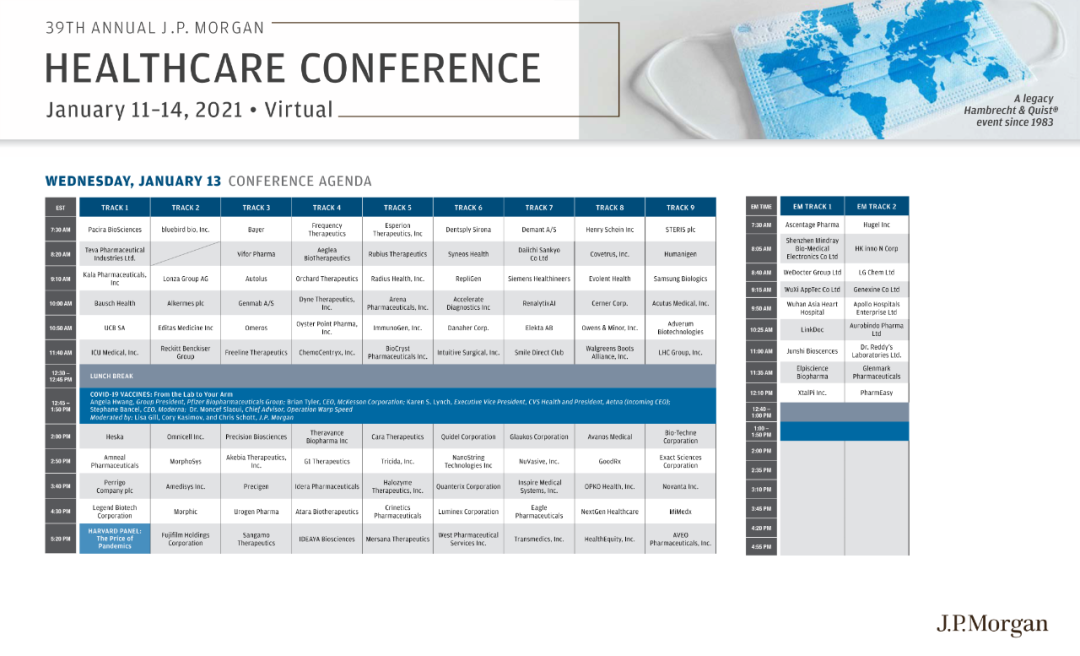收藏 | 第39届摩根大通医疗健康年会日程