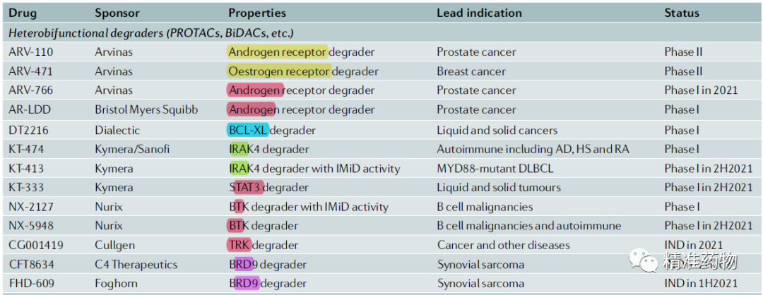 临床研发阶段的13个PROTAC及5个分子胶一览
