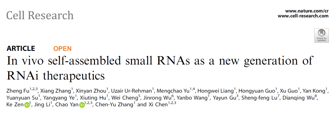 Cell Res：让RNAi疗法成为可能，张辰宇团队开发下一代RNAi治疗技术