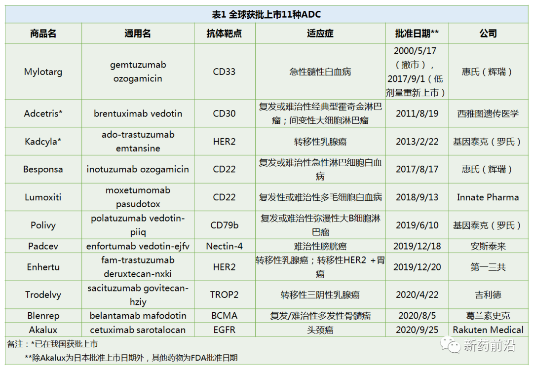 ADC蓄势待发：11种上市产品和在研新药将争夺百亿美元市场