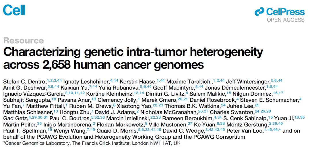 Cell重磅：38种癌症类型、2658个癌症样本，全面解析肿瘤内异质性，为攻克癌症铺平道路