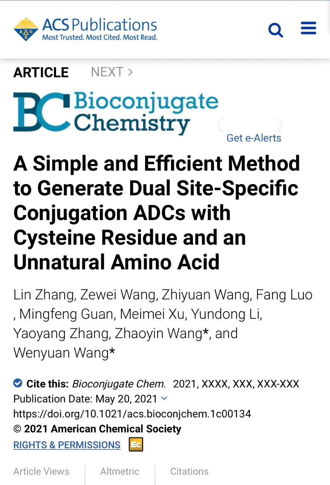 Bioconjugate Chemistry期刊重点推荐！中科院有机所王文元、王召印团队报道双功能ADC新平台