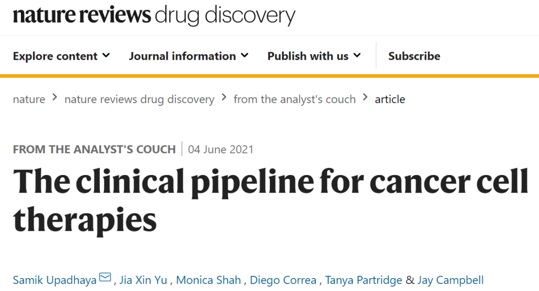 Nature重磅：全球癌症细胞治疗研发管线汇总，增长迅速、中美领跑