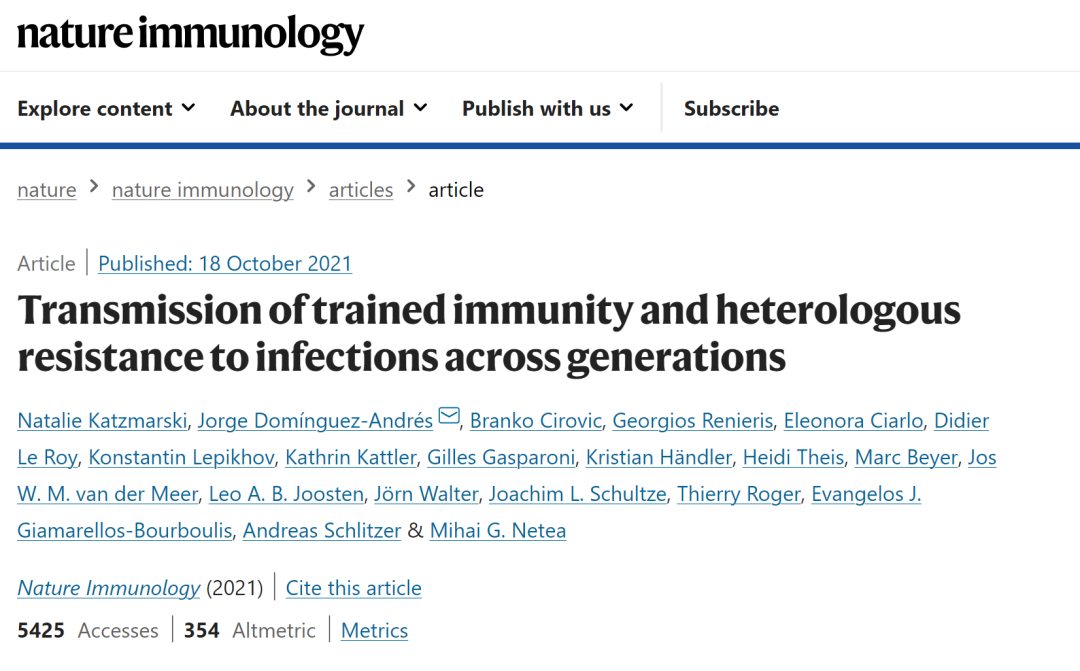 不仅母亲可将免疫力传递给后代，父亲也可以！《Nature Immunology》最新进展