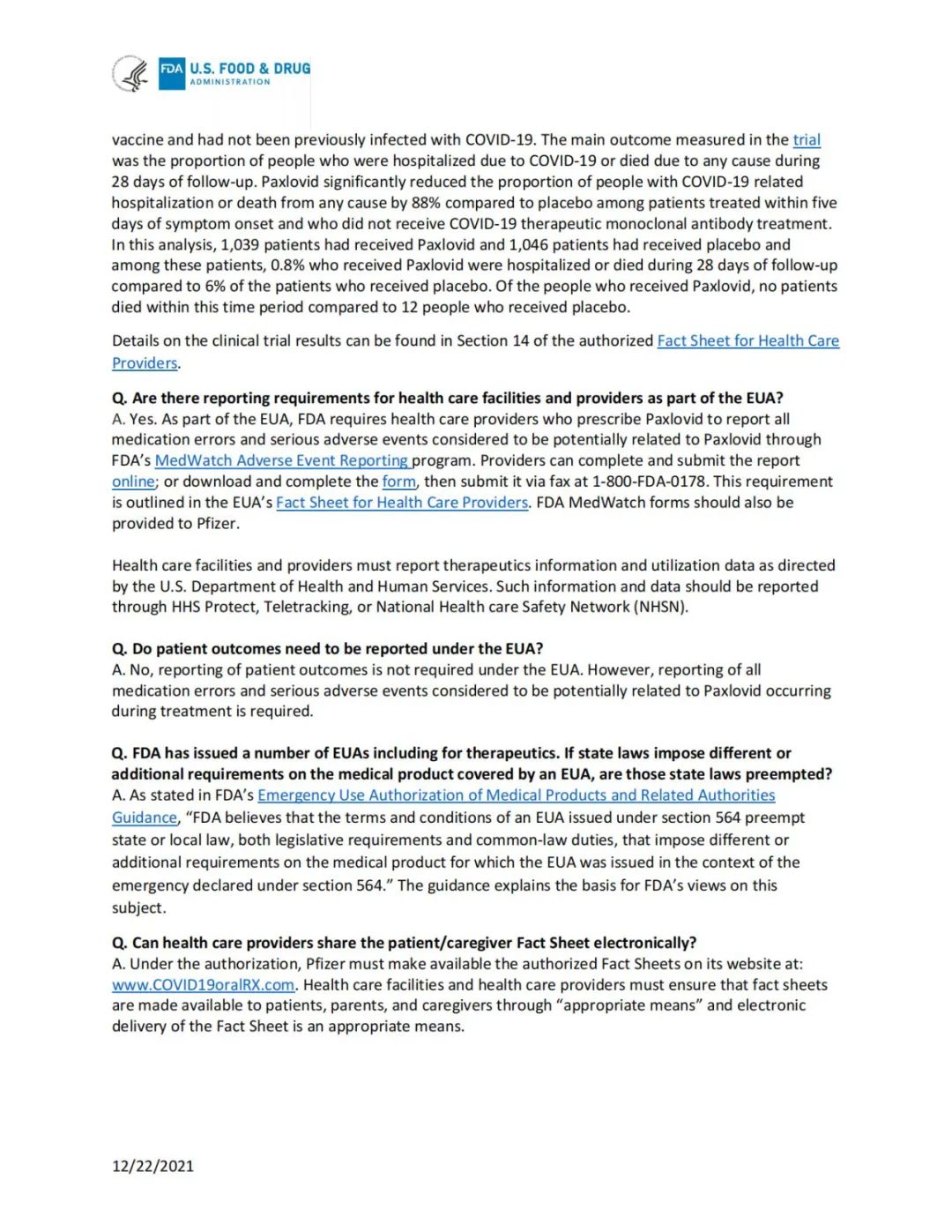 一文读懂辉瑞新冠口服药Paxlovid之紧急使用授权函（EUA Letter）和Q&A