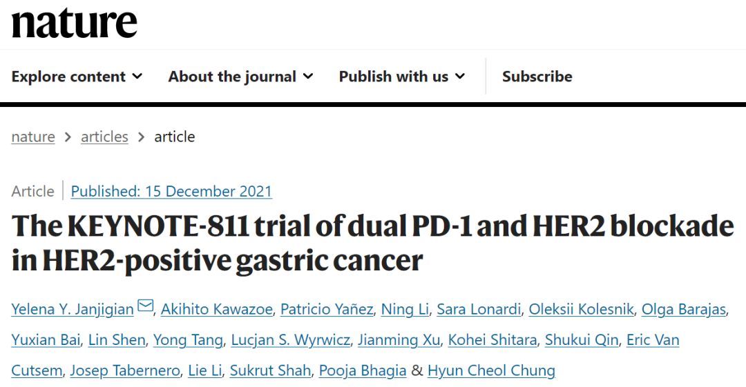 Nature重磅：多家中国医院参与，PD-1+HER2+化疗，三管齐下治胃癌