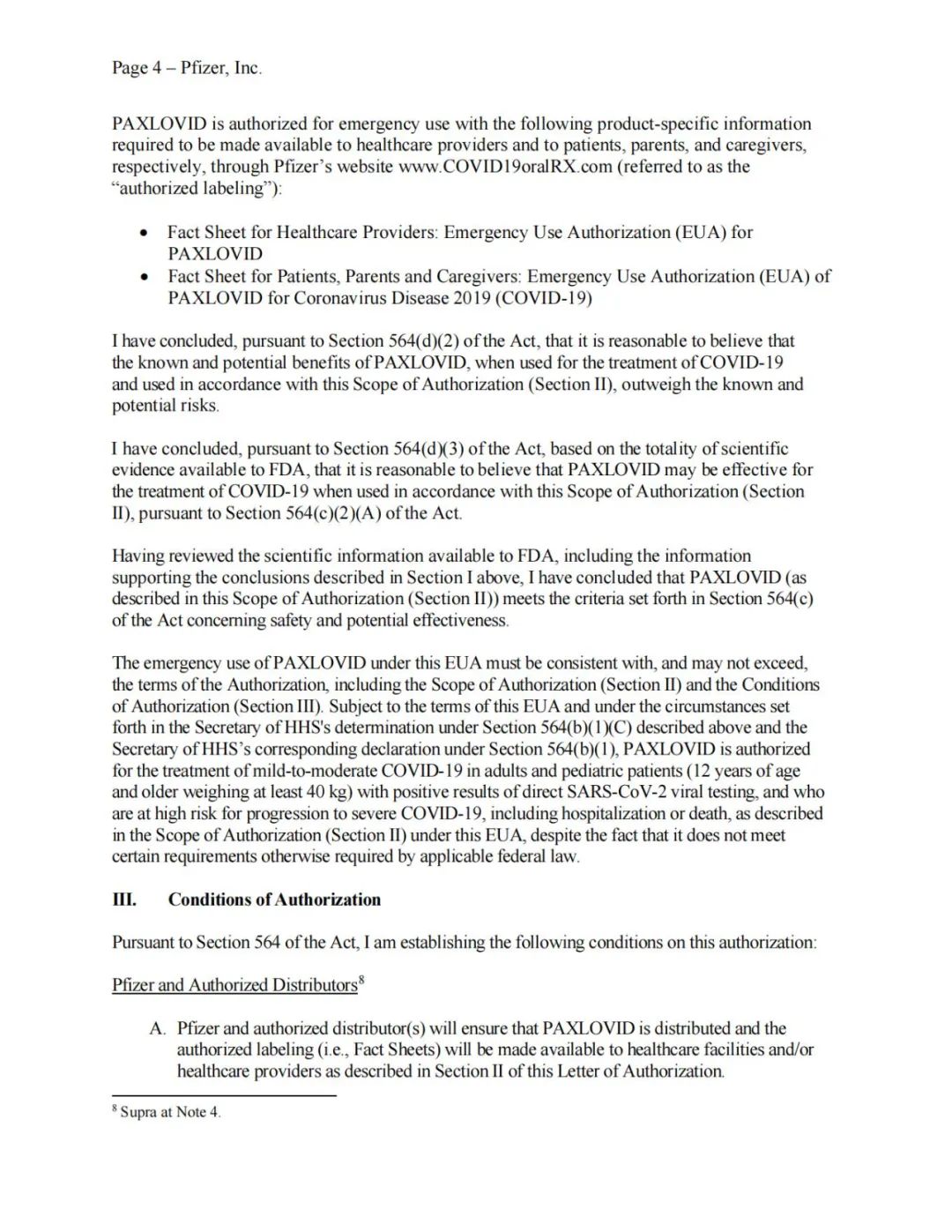 一文读懂辉瑞新冠口服药Paxlovid之紧急使用授权函（EUA Letter）和Q&A