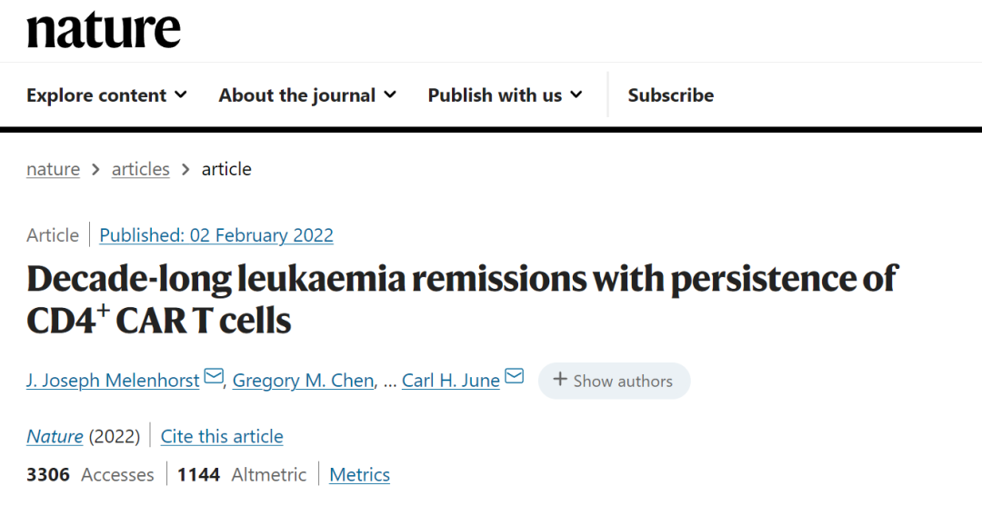 重磅！CAR-T治疗后缓解10年以上的患者，有这个特征！《Nature》刊登Carl June教授新研究进展