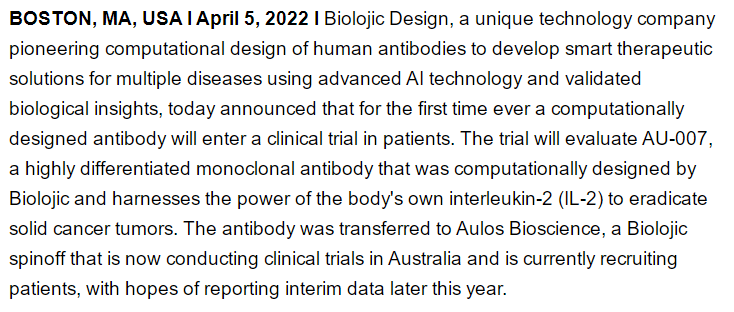 首款全计算机设计抗体药进入临床：IL-2抗体AU-007