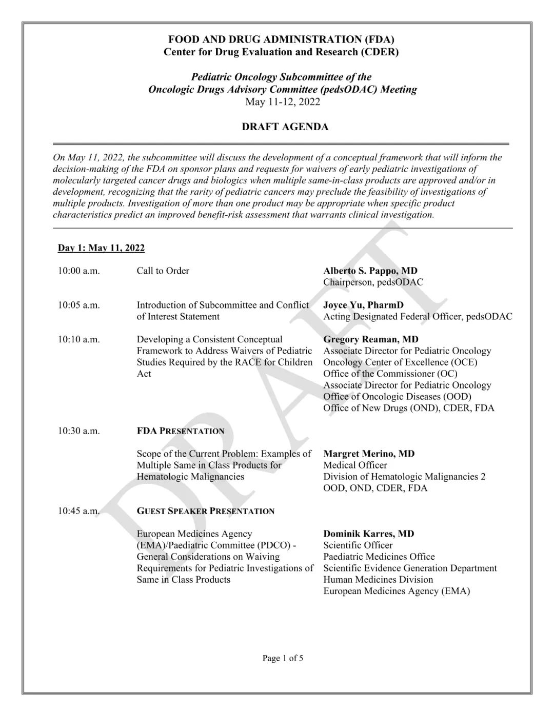 【会议录像】5.11-5.12日，FDA关于儿科肿瘤药物的ODAC会议（附：会议材料）