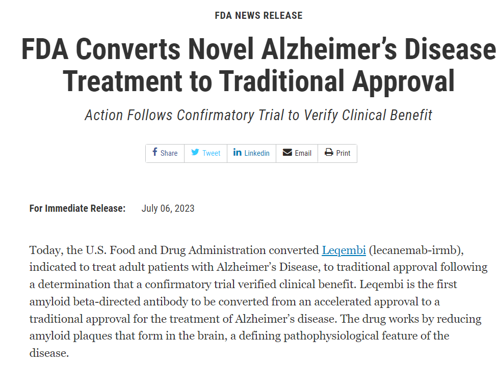 FDA正式批准Leqembi上市