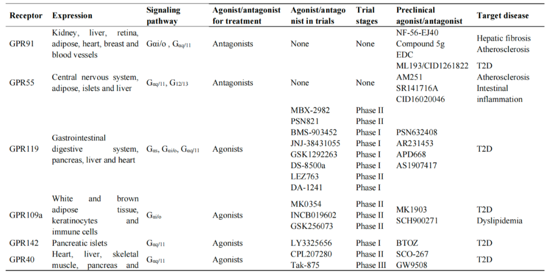 G蛋白偶联受体激动剂或拮抗剂治疗代谢性疾病：新药研发进度更新