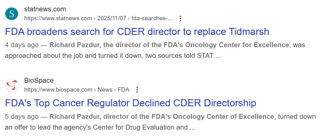 【突发新闻】FDA宣布Richard Pazdur即刻接任CDER主任！